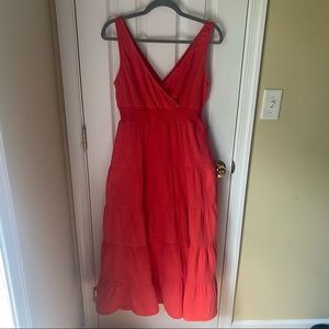 Universal Thread Coral Red Sleeveless Tiered Dress (Small)